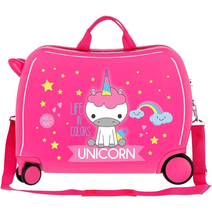 Дитяча валіза Roll Road Little Me Єдиноріг рожева 50x38x20 см, ABS, кодовий замок, 34 л, 2,1 кг, 4 колеса, ручна поклажа