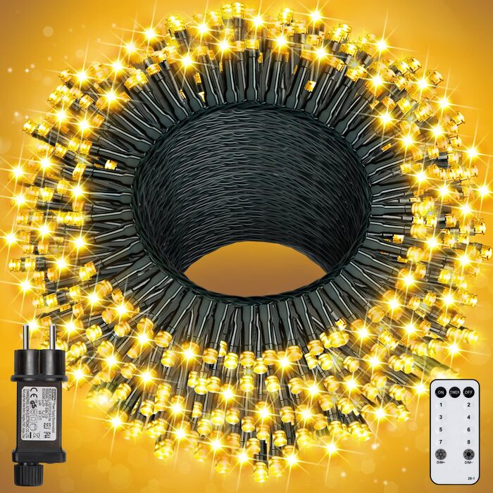Світлодіодна гірлянда YAGOPAL 100м 800 LED для вулиці та дому, багатоколірна, 8 режимів, з пультом керування та таймером, IP65, для ялинки, тераси та святкового декору