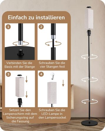 Торшер EDISHINE LED для вітальні, димований, E27, лампа для читання з лляним абажуром і пультом, підлоговий світильник з 3 режимами кольору, вінтажний для спальні, чорний
