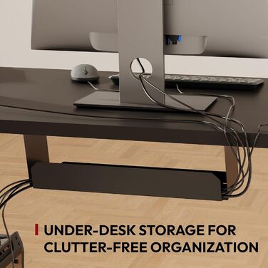 Регульований по висоті письмовий стіл SANODESK (110×54 см, чорний) з цільною стільницею, полицею та кабелем-менеджментом, витримує до 100 кг