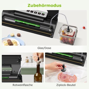 Вакуумний пакувальник Bonsenkitchen VS1800 сріблястий, 30 см, імпульсний режим, зовнішній підключення, захист від перегріву + 5 пакетів