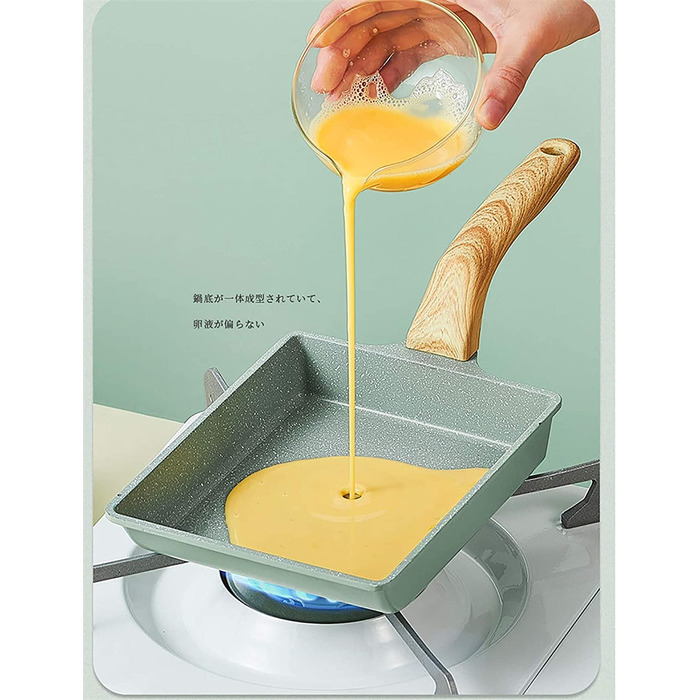 Японська сковорода для омлету Tamagoyaki MIHUNTER, квадратна антипригарна, 20x15 см, із силіконовим шпателем та пензлем, PFOA-вільна, для приготування яєць та омлетів