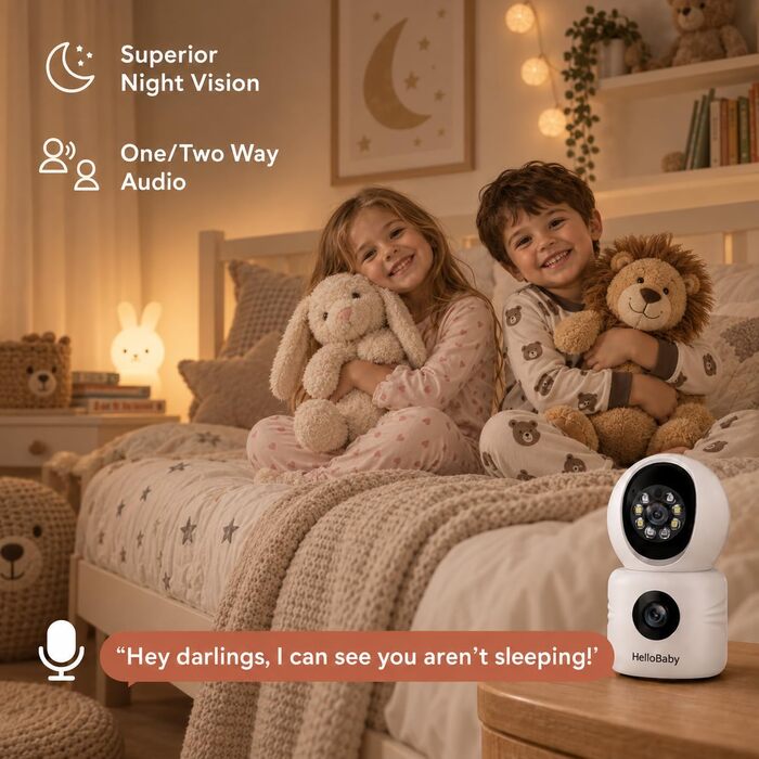 Відеоняня HelloBaby WiFi з камерою, нічним баченням та датчиком руху, двосторонній аудіозв'язок, керування через додаток, підтримка Cloud/SD карти пам'яті (Білий)