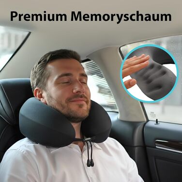 Подушка для шиї FLOWZOOM Comfy для літака та авто - регульована подушка з піною з пам'яті з гнучкими кнопками для 360° підтримки, дихаючий, пральний чохол - з сумкою - Чорний (Dream - Classic - Чорний)
