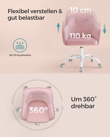 Офісне крісло SONGMICS, обертове, регульоване, до 110 кг, оксамитове, пастельно-рожеве, для робочого місця та спальні