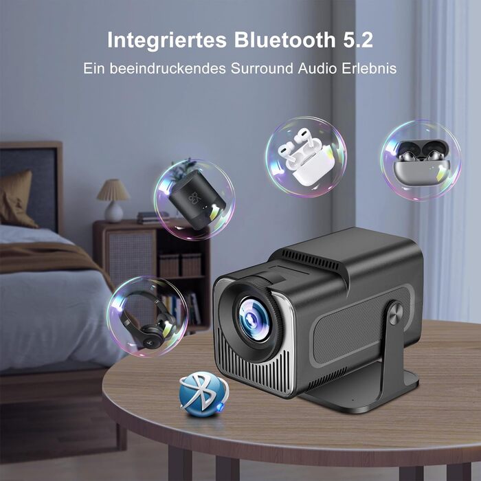 Beamer 4K HY260pro: Міні проєктор для дому та вулиці з WiFi 6, Bluetooth 5.4, Android TV, 180° обертання, 18000 люмен, 5W динамік
