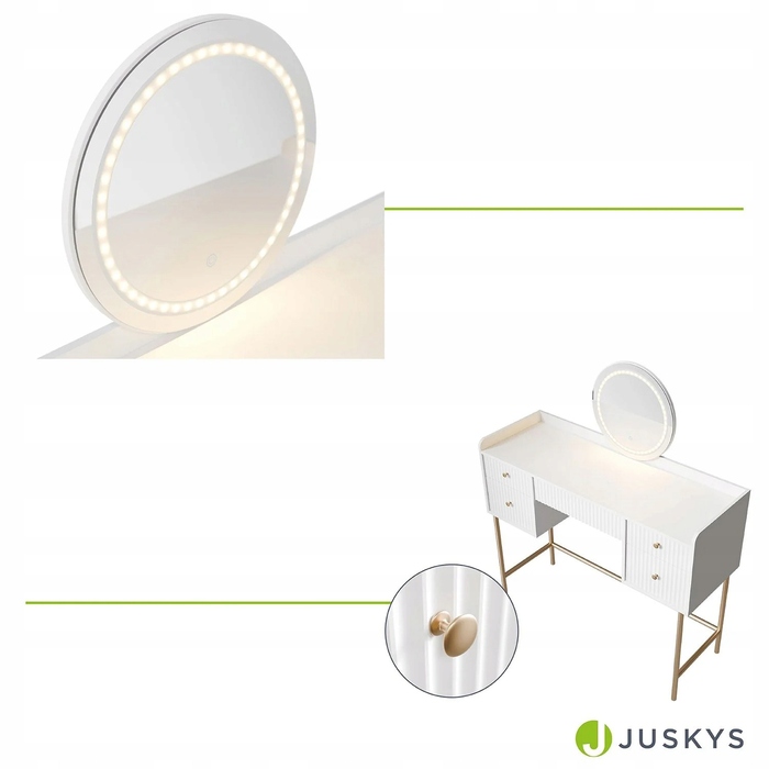 Туалетний столик Juskys білий МДФ з LED-дзеркалом, 5 шухляд, 115x40x137 см