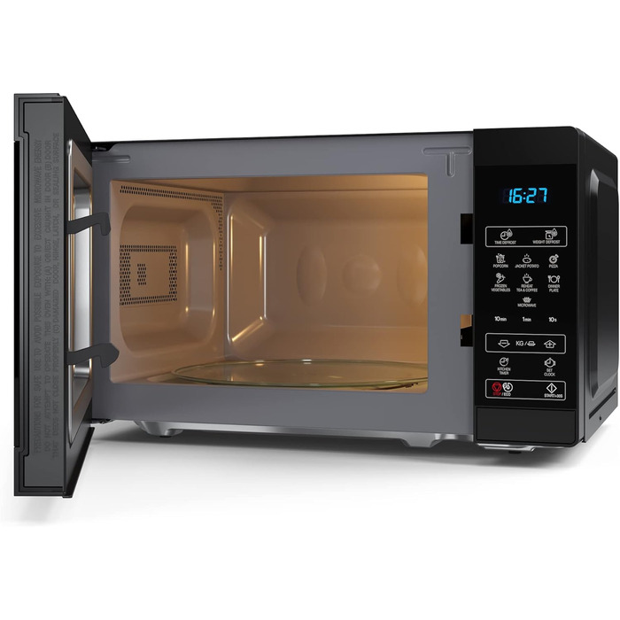 Мікрохвильова піч SHARP MS02EB, 800 Вт, 11 режимів, розмір 44x25,8x32,4 см, чорна, з функцією розморожування