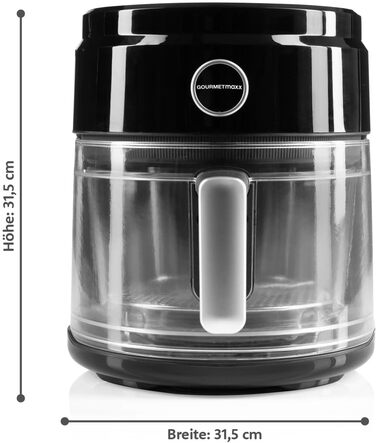 Цифрова аерофритюрниця GOURMETmaxx 3,3 л, скляна чаша, 1400 Вт, чорна/прозора, безжирне смаження, таймер