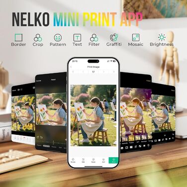 Портативний міні-фотопринтер Nelko PP01: кольоровий, для смартфонів iOS & Android, з 20 паперами, наклейки, AI APP, фіолетовий