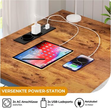 Ігровий стіл iSunirm з LED підсвіткою, розетками та USB, комп'ютерний стіл з підставкою для монітора. Сучасний офісний стіл для роботи та геймінгу (Коричневий, 80x40x75 см)
