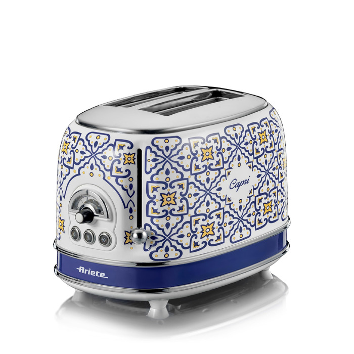 Тостер Ariete 155 Mediterranes Design Capri: 2 слоти, 6 рівнів підсмажування, розморожування, підігрів, автоматичний викид, 810 Вт