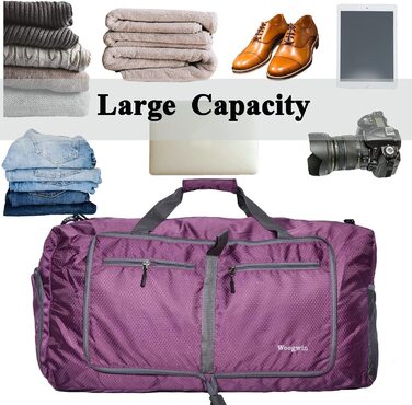 Велика спортивна сумка ehsbuy 60L, складана, з відділенням для взуття, водонепроникна, для чоловіків і жінок, для подорожей, спорту, сауни, гімнастики, відпочинку, фіолетова