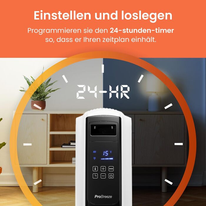 Масляний радіатор Pro Breeze Premium 2500Вт, енергозберігаючий, електричний, 10 секцій, цифровий дисплей, пульт, 4 режими нагріву, таймер 24 год, термостат, захист від перегріву