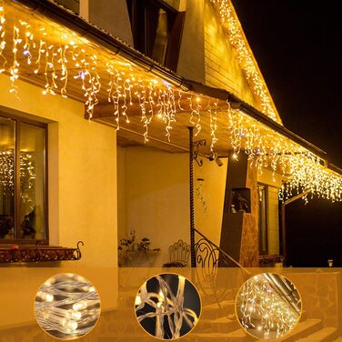 Світлодіодна гірлянда-дождик WOWDSGN 30м (1320 LED), теплий білий колір, 8 режимів, IP44 водонепроникна, для вулиці, даху та тераси