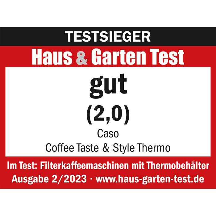 Кавоварка Caso Coffee Taste and Style, термос, 1,2 л, постійний фільтр, оптимальна температура заварювання 92-96°C, крапельний стоп, оптимізована голівка для заварювання, ізотермічний глечик, нержавіюча сталь, чорна, 10 чашок
