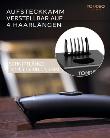 Професійна машинка для стрижки волосся TONDEO ECO S PLUS BLACK з акумулятором, зарядною станцією та насадками для 4 довжин стрижки