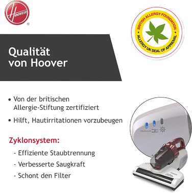 Пилосос Hoover Ultra Vortex з UV-ліхтарем для матраців і м'яких меблів, 3-в-1, проти пилових кліщів та алергенів, гігієнічне очищення для алергіків