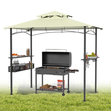 Альтанка садовий Grillpavillon 245x153x250 см, водонепроникна, вогнестійка, бежева. З кошиком для зберігання. Для саду, вечірок, BBQ