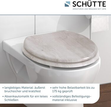 Дерев'яне сидіння для унітаза SCHÜTTE з мікроліфтом (Soft-Close), підвіконий кришка для унітаза з MDF, витримує до 175 кг, колір Lightwood