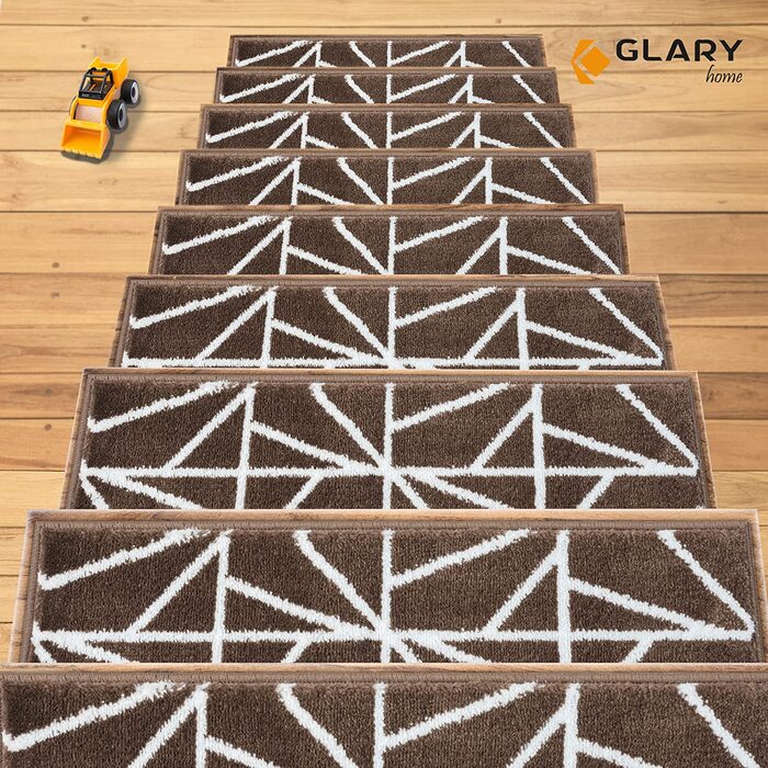 Набір з 15 самоклеючих килимків для сходів Glary Home 22×71×1,2 см, біло-коричневий, трикутний візерунок