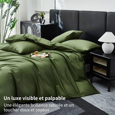 Комплект постільної білизни з бавовняного сатину Deluxe (220x240 см), оливковий — підковдра та 2 наволочки (65x65 см), дихаюча тканина