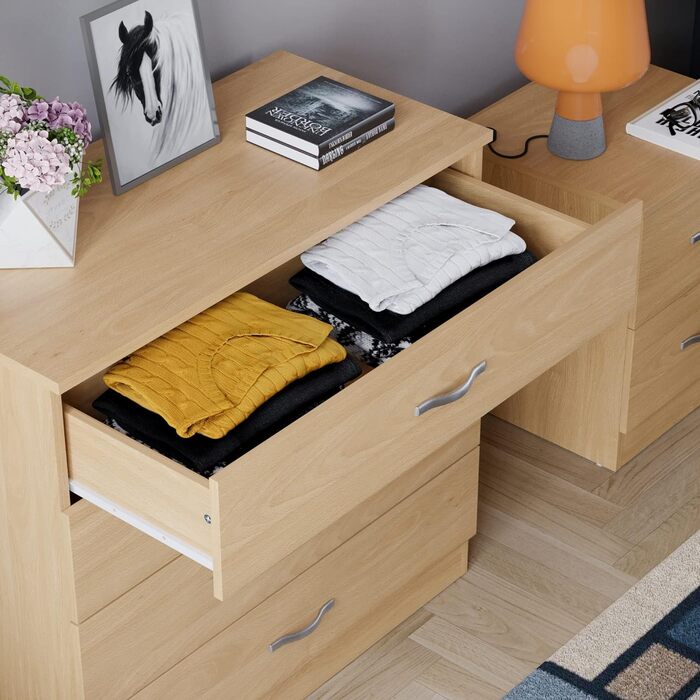 Комод Vida Designs з масиву сосни, 4 шухляди з металевими ручками, посилений тримач шухляд, меблі для спальні Riano, сосна, 72x36x75 см