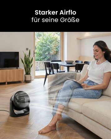 Pro Breeze AirFlo Mini Настільний Вентилятор: Тихий Турбо Вентилятор з 3 Швидкостями, Нахилом 90° та Потужним Потоком Повітря 4.2 м/с, Компактний для Офісу, Спальні та Дому (Чорний)