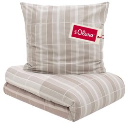 Постільна білизна s.Oliver Satin-Flanell бавовняна, бежева в клітинку, 135x200 см та 80x80 см
