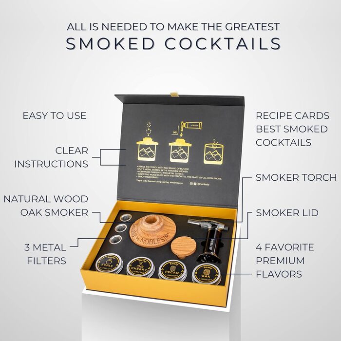 Набір для копчення віскі Smoky NOBLESIP з ліхтарем та дерев'яною стружкою - преміум подарунковий набір для копчення віскі, бурбону та коктейлів