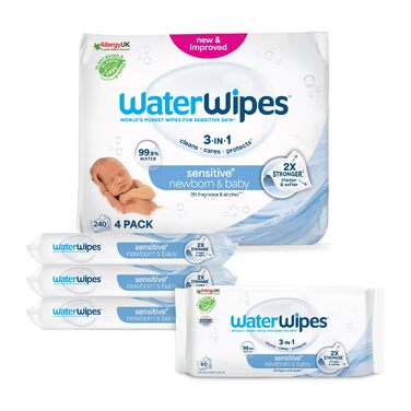 Дитячі вологі серветки WaterWipes Sensitive+ для новонароджених та чутливої шкіри, 99,9% води, 240 шт