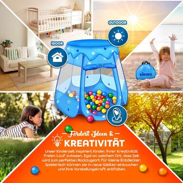 Дитячий намет-ігровий будиночок KIDUKU з кульковим басейном (100 кульок) та сумкою для зберігання, блакитний - для дому та вулиці