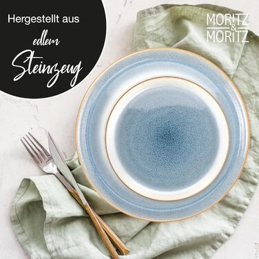 Moritz & Moritz TARENTO 24-елементний набір посуду на 6 осіб, синій – елегантний комплект тарілок із високоякісної кам’яної кераміки: 6 обідніх тарілок, 6 десертних тарілок, 6 супових тарілок та 6 чашок