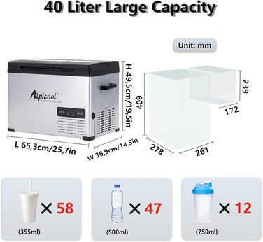 Автомобільний холодильник Alpicool T60 компресорний 40л (-20°C до +20°C) 12V/220V для авто, кемпінгу, човна з USB