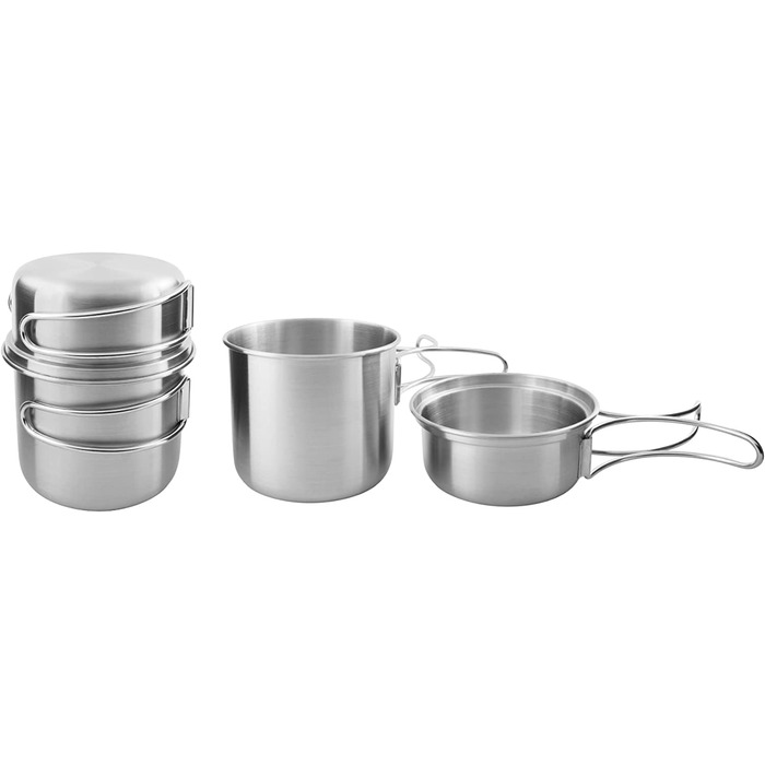 Набір туристичного посуду Tatonka Picnic Set III з нержавіючої сталі, 10 предметів — посуд для пікніка на трьох: каструля, сковорода, тарілки, чашки, кришка, безпечний для їжі, без шкідливих домішок