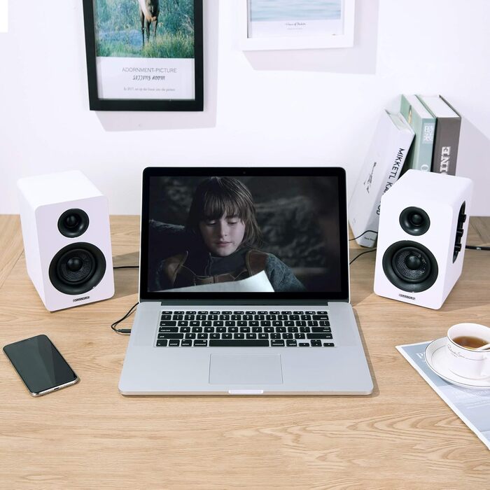 Активні Bluetooth-колонки Sanyun SW208 (пара, білі) — 3-дюймові вуглецеві динаміки 60 Вт, 24-бітний DAC, 3D-звук для ПК та монітора
