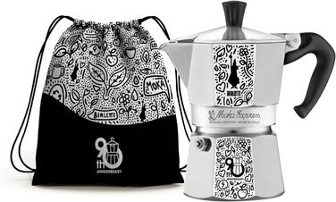 Кавоварка Bialetti Moka Express 90 років, алюмінієва, на 3 чашки (130 мл), з нейлоновим чохлом