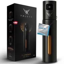 Розпилювач для олії та оцту VALUXE з фільтром, корпус із нержавіючої сталі, Ebony Black — преміум пляшка-спрей для кухонного використання