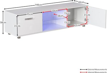 ТВ-тумба Vida Designs Cosmo, ДСП, біла, 140 см, з LED-підсвіткою