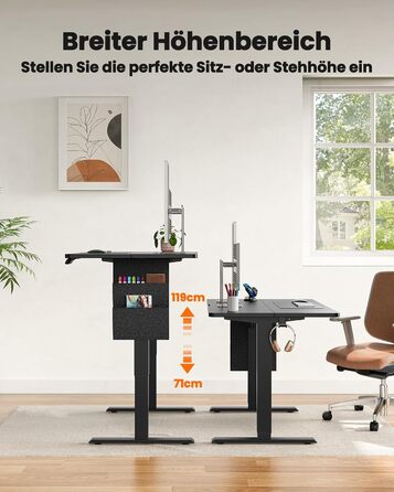 Електричний стіл ErGear 120x60 см, регульована висота, до 80 кг, з пам'яттю та сумкою для зберігання, чорний, для комп'ютера