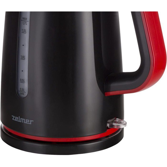 Електричний чайник Zelmer ZCK7620R, 1.7 л, 2200 Вт, з фільтром від накипу, BPA-free, автоматичне вимкнення, чорний/червоний, Польща