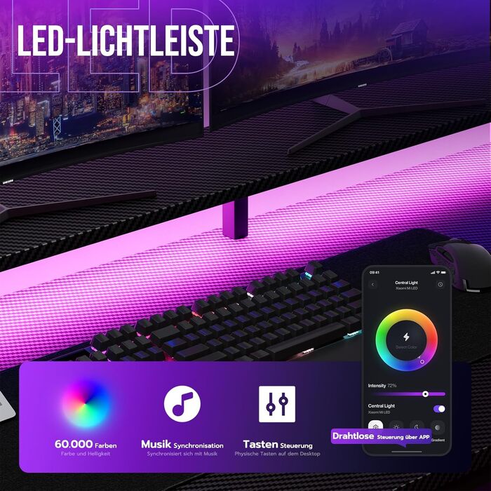 Ігровий стіл YOUDENOVA 150x50 см з LED-підсвіткою, розеткою та шухлядами, поверхня з карбону, чорний
