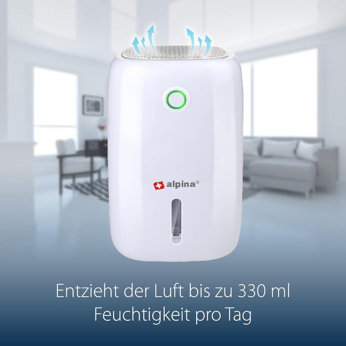 Міні осушувач повітря Alpina, 330 мл/день, знімний резервуар, білий