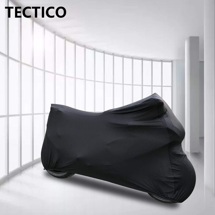 TECTICO Чохол для мотоцикла для приміщень, еластичний, велюровий, пилозахисний, чорний, розмір S-M (245 см), для гаража та шоу-руму