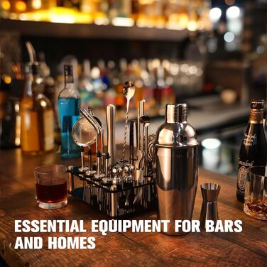 Професійний набір для коктейлів KINGROW Mixology: 29 предметів барного інструменту з акриловою підставкою, сріблястий, 710 мл