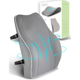 Ортопедична подушка для спини Travel Ease з пам’яттю форми, поперекова підтримка для офісного стільця з антистатичним гіпоалергенним чохлом, сіра