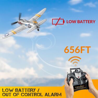Радіокерований літак Volantexrc P-47 RTF 2.4GHz з гіростабілізацією, USB зарядкою, акумулятором та пультом – для початківців та досвідчених пілотів