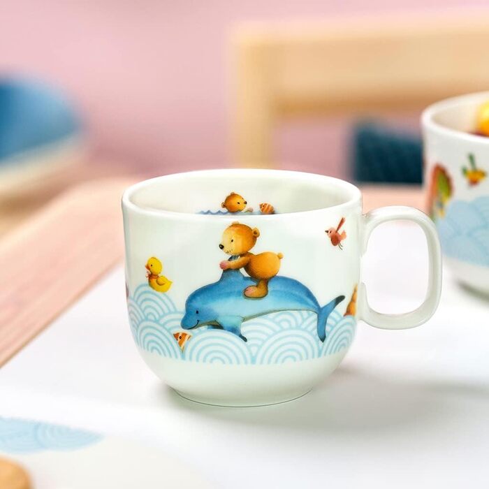 Набір дитячого посуду Villeroy & Boch 3 частини (тарілка, миска, чашка) - білий/кольоровий, преміум фарфор, безпечний для миття в посудомийній машині та мікрохвильовій печі