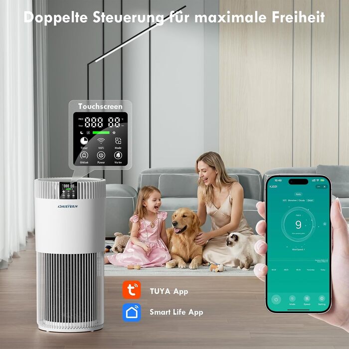 Розумний очищувач повітря з WiFi для власників тварин до 78м², HEPA H13 фільтр, CADR 345м³/год, іонізатор від шерсті, алергенів та запахів