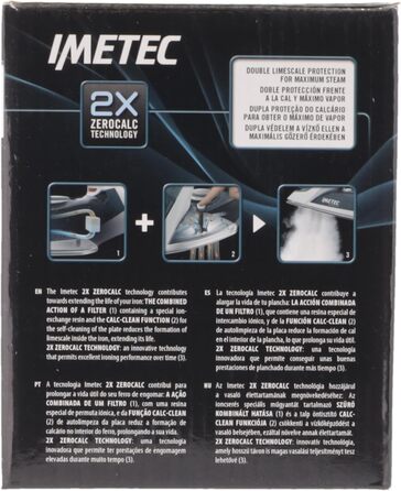 Парова праска Imetec ZeroCalc Z1 2500 з антикальцієвою технологією, багатоступінчастою нержавіючою підошвою, 2200 Вт, паровий удар 120 г/хв, система Calc-Clean
